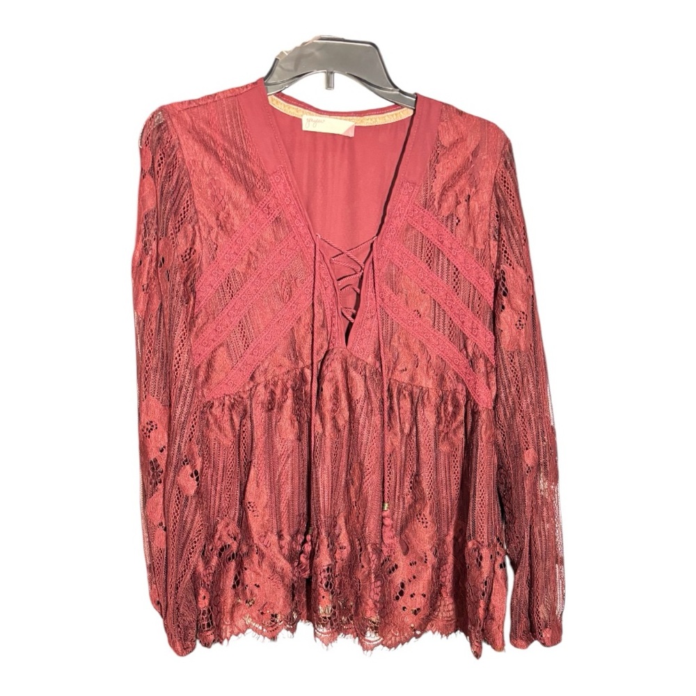 Grayson Elegant Lace Women's Top in burgundy red blouse